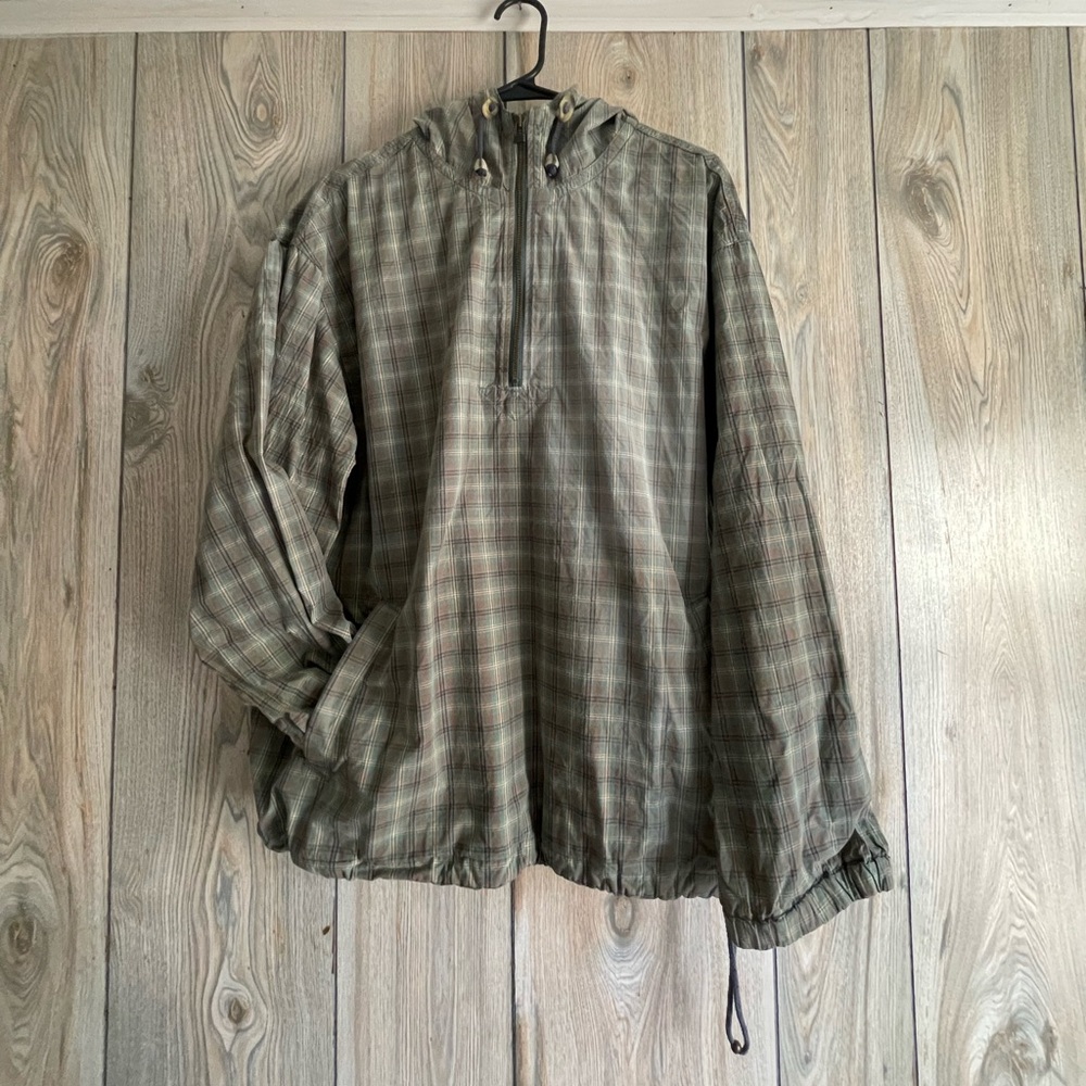 90s Eddie Bauer men’s plaid anorak windbreaker pullover w/ draw string waistband